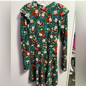 Green velvet Santa print mock neck dress
